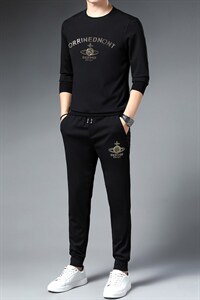2023秋季新款男装中青年男士商务休闲套装长袖T恤上衣薄款两件套图片