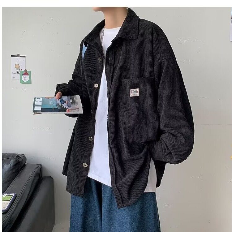 春秋薄款灯芯绒外套男港风时尚潮牌宽松痞帅衬衣韩版百搭长袖衬衫,男装衬衫,星座1210-1