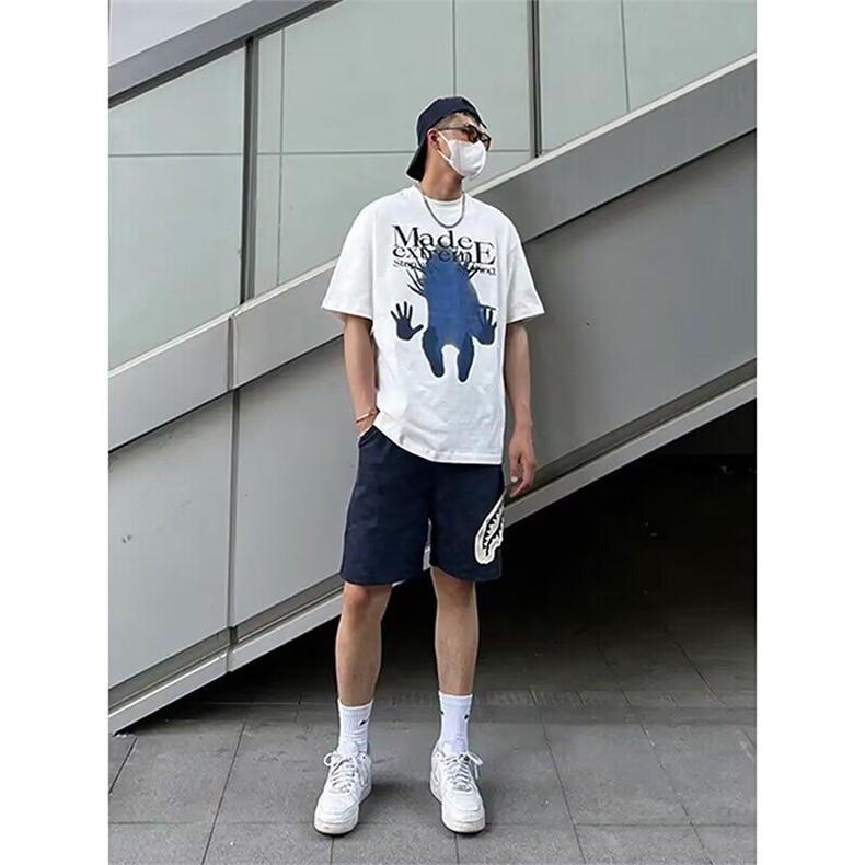 鲨鱼嘴贴布短裤高街五分裤男女2025夏季度假穿搭运动裤子KC3115,男装牛仔裤,星座1116A（原606A-3）