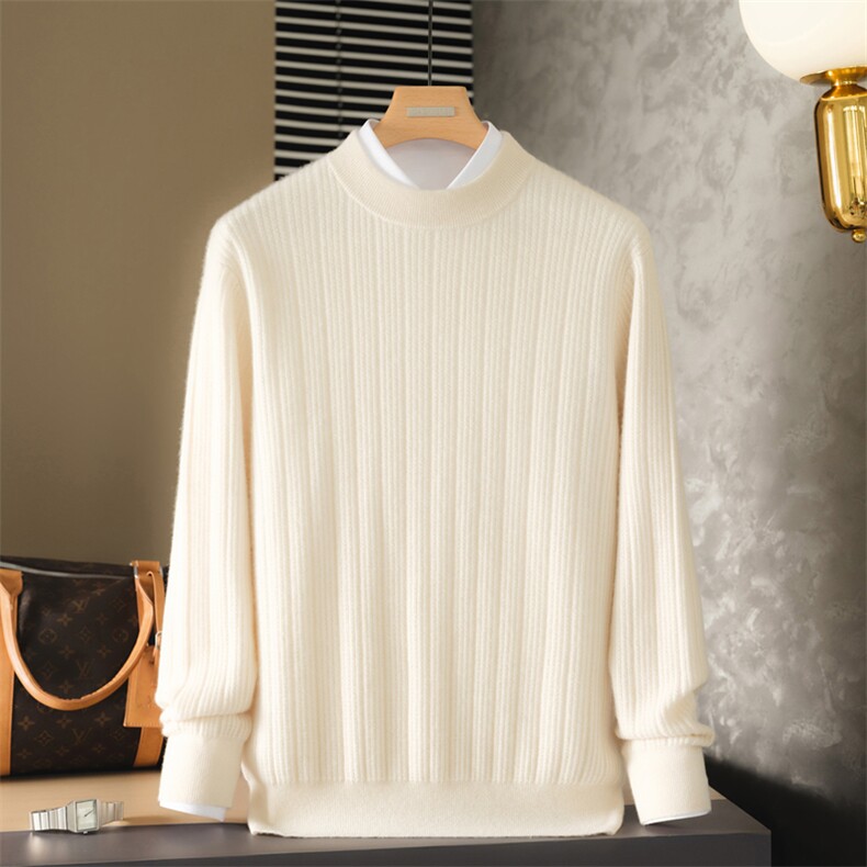 2025年秋季新款百搭男士坑条半高领羊绒衫，男装羊绒套衫，麦纱纱羊绒