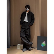 春款小众压褶宽松休闲西装裤男暗黑直筒阔腿显瘦拖地裤LWK900-P48，男装西服套装，星座1008