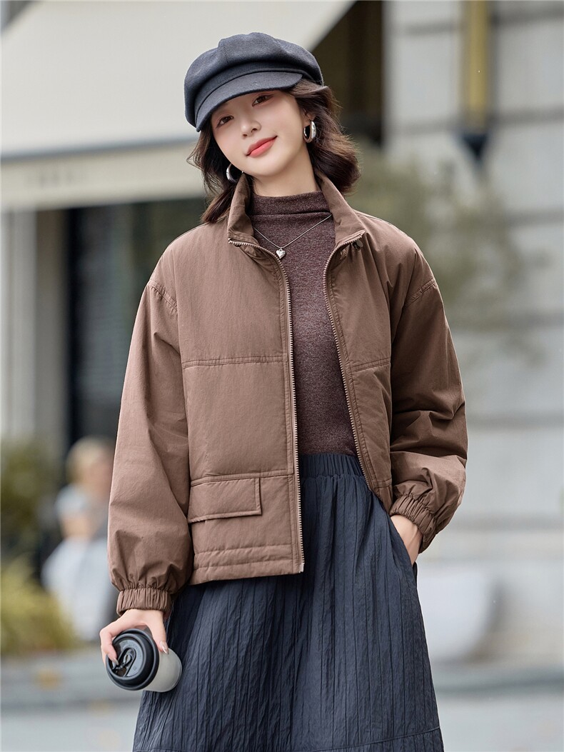 咖色立领夹棉服女短款厚外套秋冬2025新款休闲二棉衣小个子棉袄,女装棉衣/棉服,梦懿尔