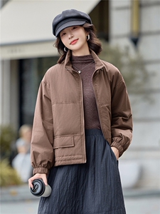 咖色立领夹棉服女短款厚外套秋冬2025新款休闲二棉衣小个子棉袄图片
