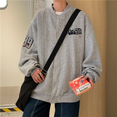 欧美风高级感潮流炸街棒球服秋季麻花纹刺绣夹克外套男W7901-P60，男装夹克，星座512-4