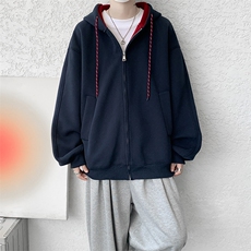 8XL-M秋连帽卫衣男宽松休闲纯色拉链开衫外套拼色帽衫运动WY27P65，女装短外套，电商D206-1