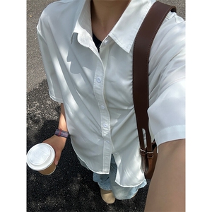 薄款冰丝短袖衬衫男简约纯色垂感休闲痞帅衬衣 CS288-P20图片