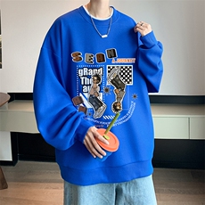 华夫格卫衣圆领卫衣男大码长袖t恤男外套HW76282-P30加绒款-P40，男装卫衣，电商A040