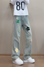 B221美式ins高街暗黑毛巾绣宽松直筒牛仔裤LK25497-特P45控89，男装牛仔裤，电商B221