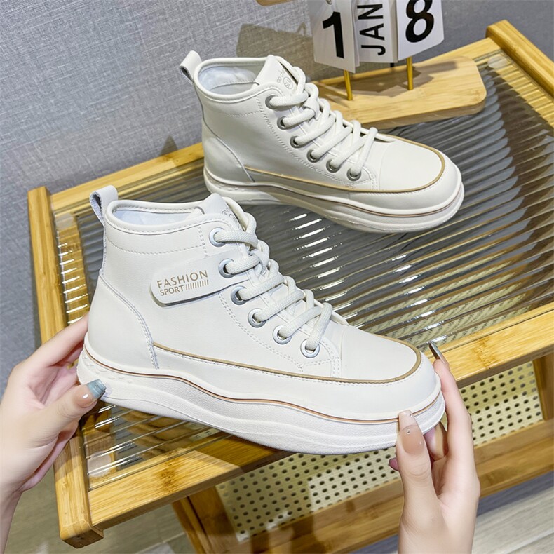 高帮小白鞋女2023秋季新款平底休闲运动板鞋韩版舒适透气百搭女鞋，女鞋马丁靴，电商A223