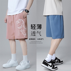 K202P25灰底加大码休闲港风卡通恐龙印花潮学生情侣短裤五分裤，男装休闲裤，电商A050