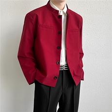 风秋男立领西装单排扣外套本命红新中式小香风西服JAK35P60，男装西服套装，星座1013-1