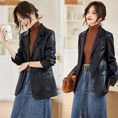 海寧真皮皮衣女士單排兩?？?025春裝新款韓版綿羊皮修身西裝外套,女裝海寧真皮皮衣女士單排兩粒扣2025春裝新款韓版綿羊皮修身西裝外套,女裝皮衣,緣衣格,緣衣格