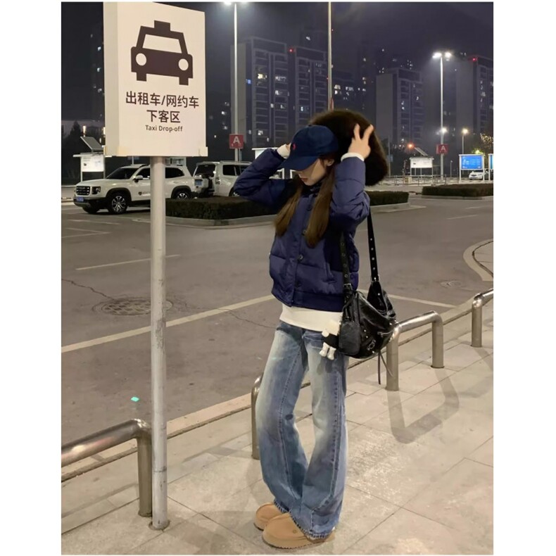 南区菲奥娜藏青大毛领羽绒棉服女2025冬季新款短款小个子棉衣棉袄,男装棉衣,星座506A