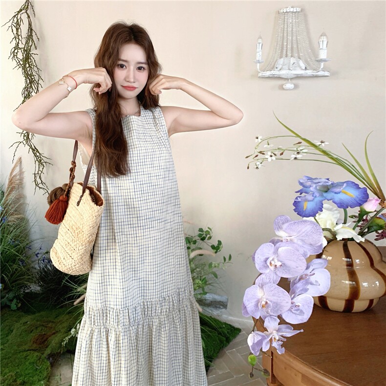 现货格纹无袖连衣裙RF058-X6505-P115K168,女装连衣裙,2C058