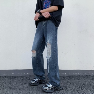 美式街头破洞牛仔裤男直筒宽松欧美高街vibe风长裤子N08034-P45图片