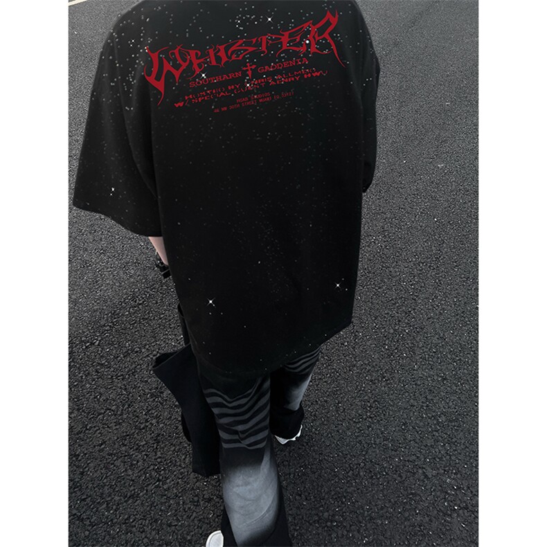 量大优供抖音视频支持得物配合二开美式满天星亮片短袖T恤MTX502,男装T恤,电商A486