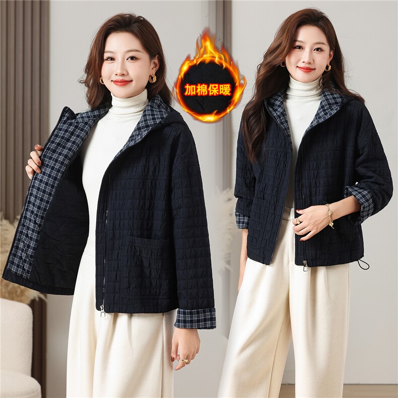 棉外套女冬季加厚夹棉保暖简约时尚连帽棉衣，女装棉衣/棉服，曼沙奕珂