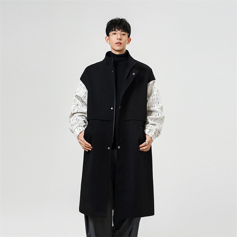 3W件大货小香风假两件毛呢男大衣男风衣男F115-P125白底无影墙C，男装风衣，星座401