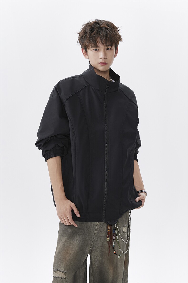 311B-1-CH667-P55控98 潮牌高街罗纹棒球领服夹克宽松休闲上衣图片