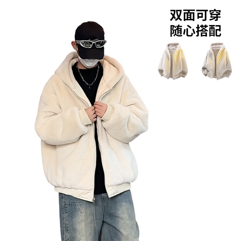 MY5095/P110双面穿座山雕男女加厚保暖毛绒棉衣连帽大码外套棉服,男装棉衣,电商A141