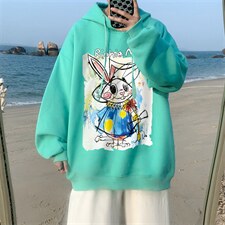 ！22秋季新款宽松大码港风卡通兔连帽卫衣LW1956-P35控58，男装卫衣，星座508（原C305）