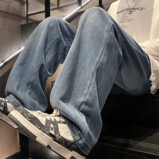 特批P38无差价夏秋衔接水洗阔腿牛仔裤男设计感潮拖地长裤N9087B，男装牛仔裤，电商A001-1