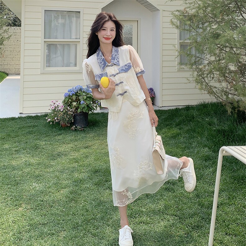 新中式禅意套装裙女2025新款夏季国风高级感盘扣上衣半身裙两件套图片