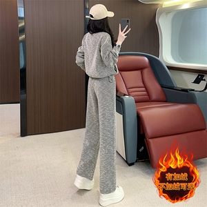 女秋季时尚洋气小个子开衫卫衣阔腿裤两件套图片