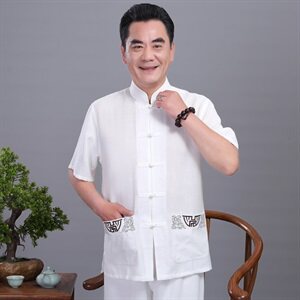 221/ 中老年唐装套装夏季短袖太拳运动套装老人夏装短袖刺绣图片