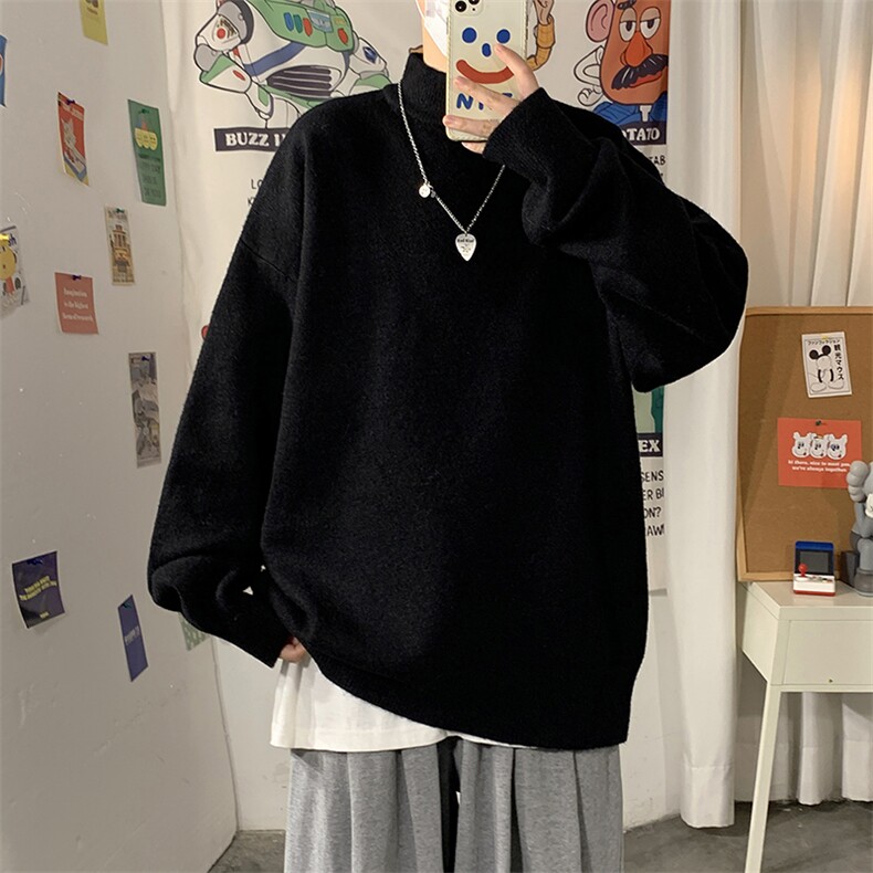 中领毛衣男秋冬季加绒加厚高级感情侣装慵懒韩版潮流半高领针织衫,男装针织衫/毛衣,电商A169
