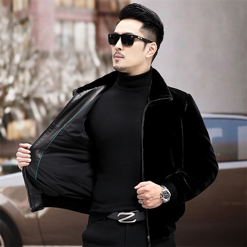 WL1906冬季新款男士金貂绒外套短款翻领夹克仿貂绒男装P330,男装皮衣,电商B360