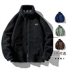 冬季新款男士外套翻领修生摇粒绒羊羔绒加棉夹克拉链休闲纯色外套，男装棉衣，星座815-2