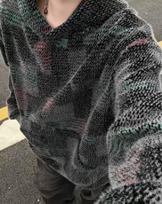 美式复古针织连帽卫衣男设计感毛绒帽衫小香风情侣外套LW2488-P65，女装短外套，星座1008