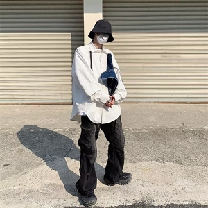 男春秋情侣宽松休闲衬衣牛仔拼接衬衫TS33P45图片
