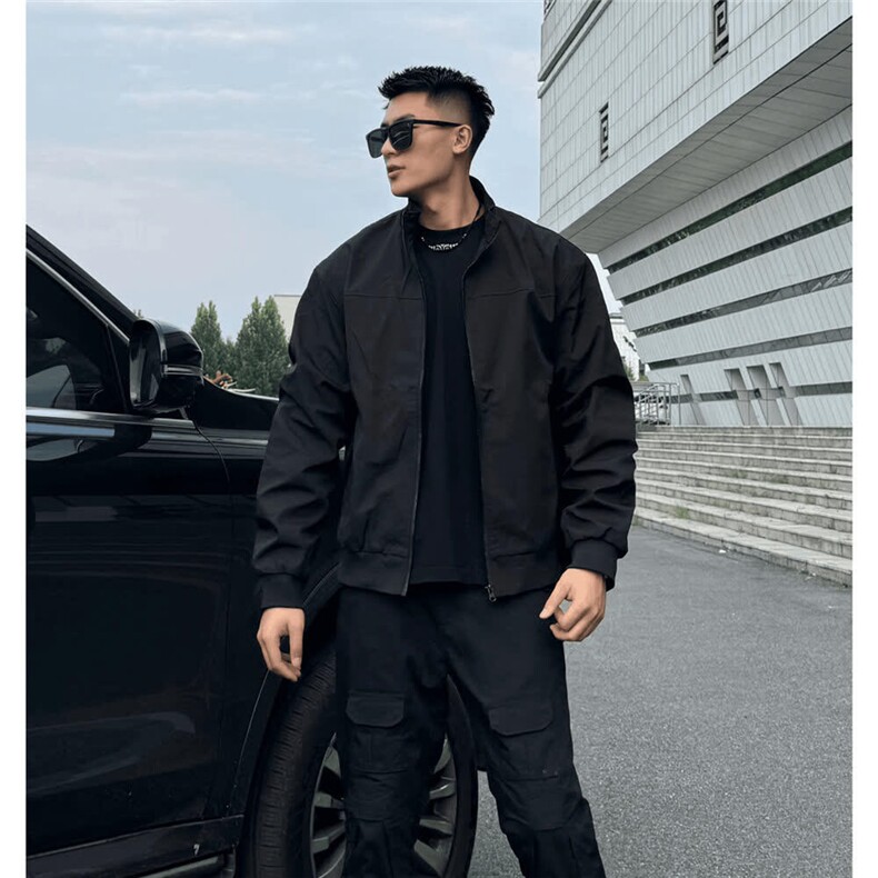 美式教练飞行员夹克男生痞帅硬汉穿搭短款外套cleanfit立领棒球服图片