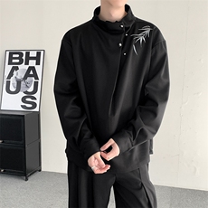 秋冬新中式刺绣半高领纯色毛呢卫衣外套男女衬衫套头宽松外套卫衣，男装衬衫，星座909