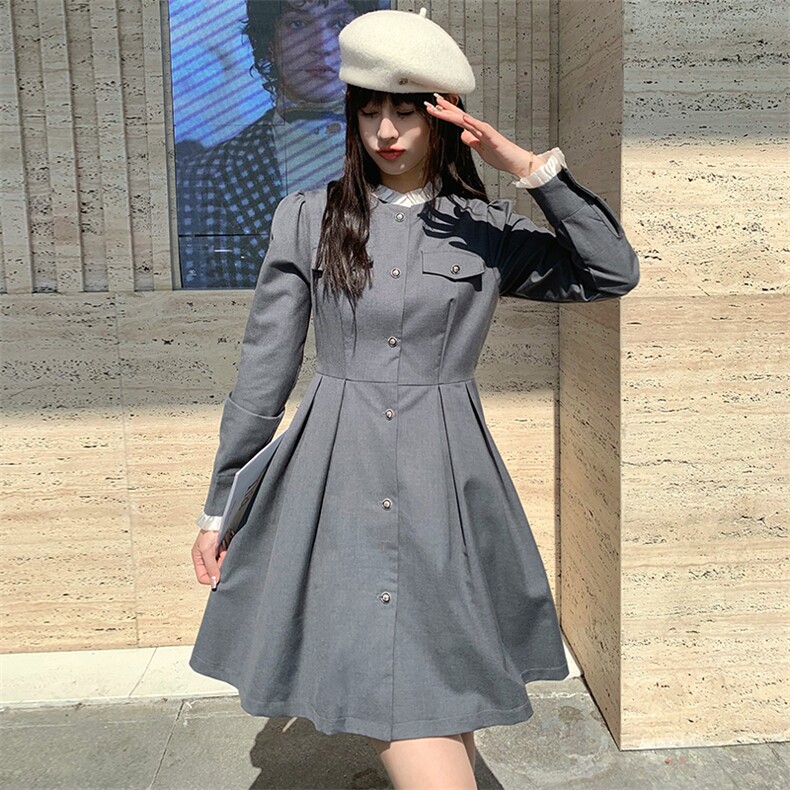 现货2024年春季新款女时尚气质优雅拼木耳边显瘦网红连衣裙,女装连衣裙,煊芮熙