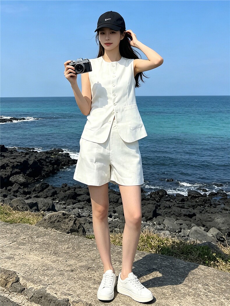 气质温柔风时尚套装女夏季新款法式小香风无袖上衣阔腿短裤两件套,女装套装/套裙,江南