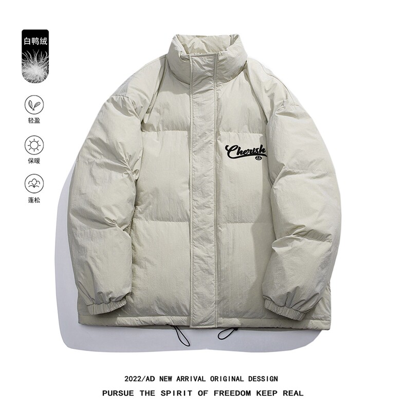 白鸭绒白底22冬季新品时尚简约字母印花立领羽绒服YR190P195控258,男装羽绒服,电商A247-1