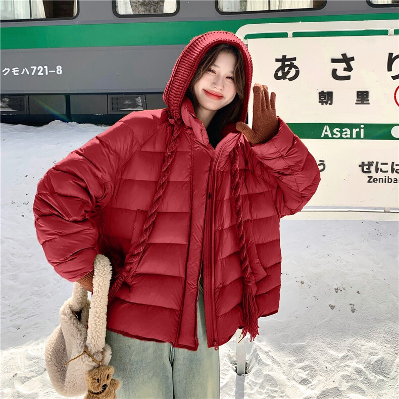 韩版针织帽90绒白鸭绒羽绒服女冬季2025新款短款减龄巨好看,女装羽绒服,2D076