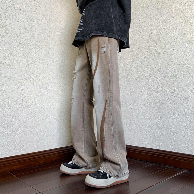 B221 美式ins高街小众男女个性款微喇破洞牛仔裤 LK23001-P65控88图片