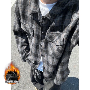 保暖休闲银狐绒潮流毛呢格子衬衫重磅480g男J5283J加绒-特P48控98图片