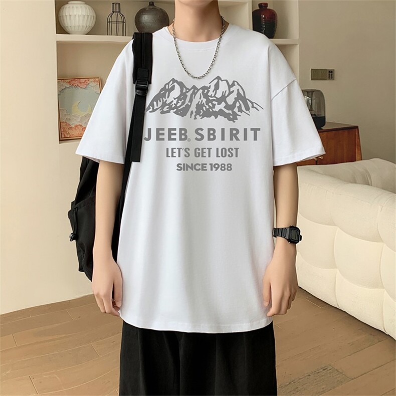 新款夏季男装纯棉短袖T恤落肩款印花时尚休闲宽松上衣,男装T恤,星座1013