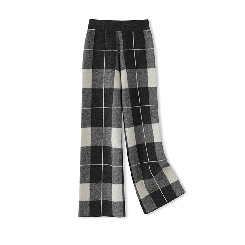 秋冬季新款软糯纯色简约宽松舒适方格休闲裤，女装休闲裤，万谦羊绒