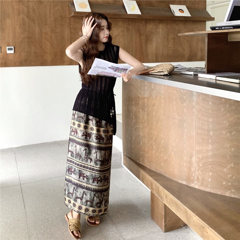 民族风半身裙镂空罩衫套装女2025年夏季新款设计感小众洋气两件套,女装套装/套裙,维壹