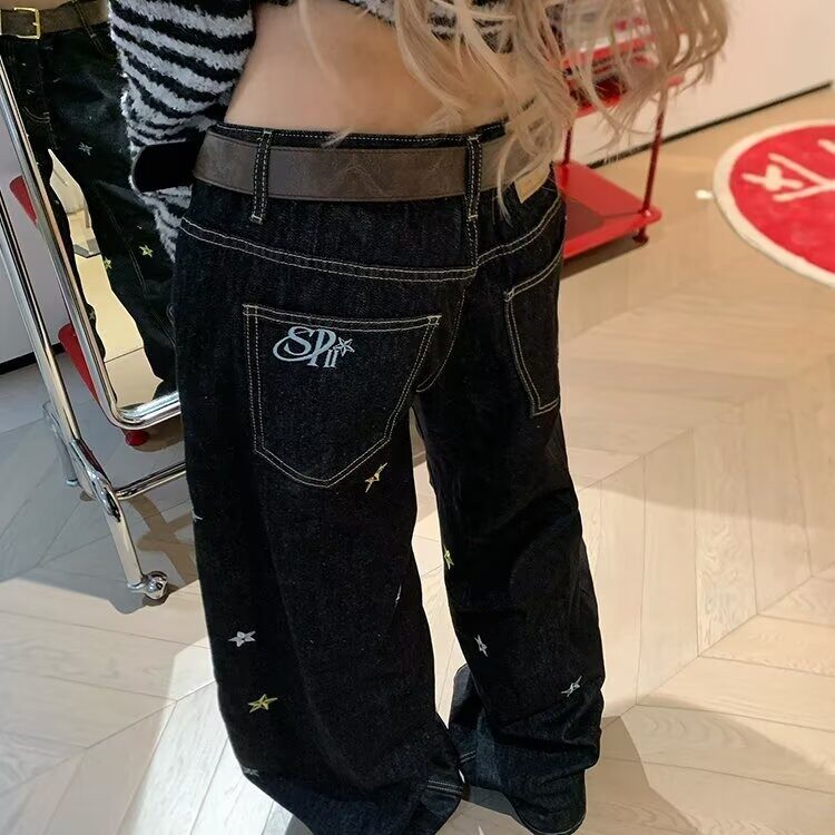 N9019-P50大码高街趣味设计感小狗刺绣牛仔裤女秋季新款2025,男装牛仔裤,电商B323A