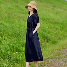 2026年夏季女士短袖休闲旅游约会街拍聚会逛街亚麻，女装连衣裙，江南依恋