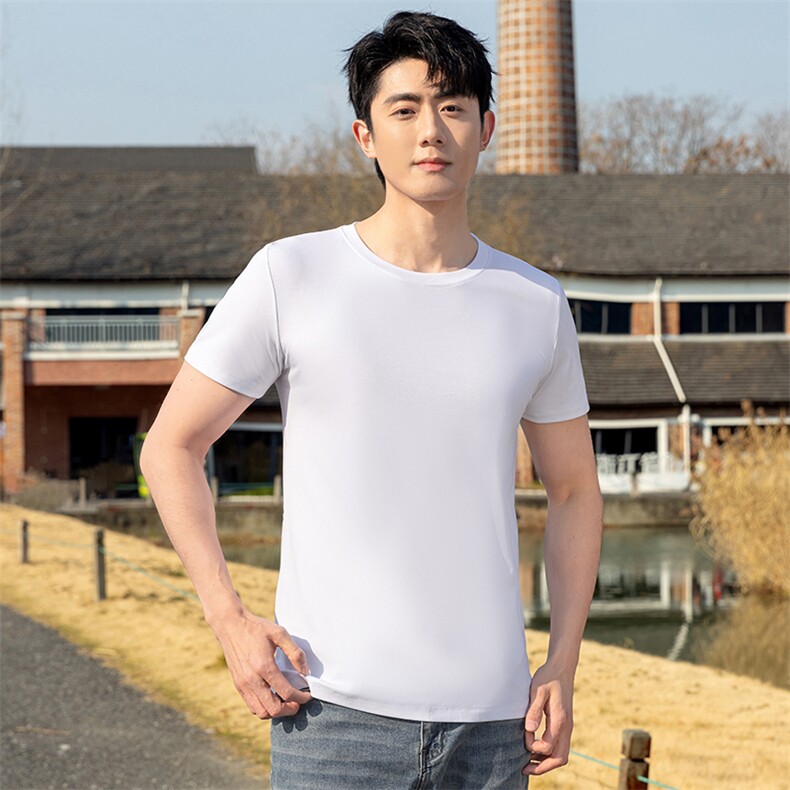 新款液氨纯棉男士圆领休闲简约百搭舒适短袖，男装T恤，元素羊绒