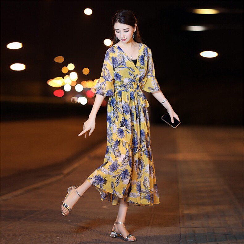 气质街头韩版百搭宽松休闲时尚显瘦修身清纯甜美中长款2021年夏季连衣裙,女装连衣裙,阿菲诺依