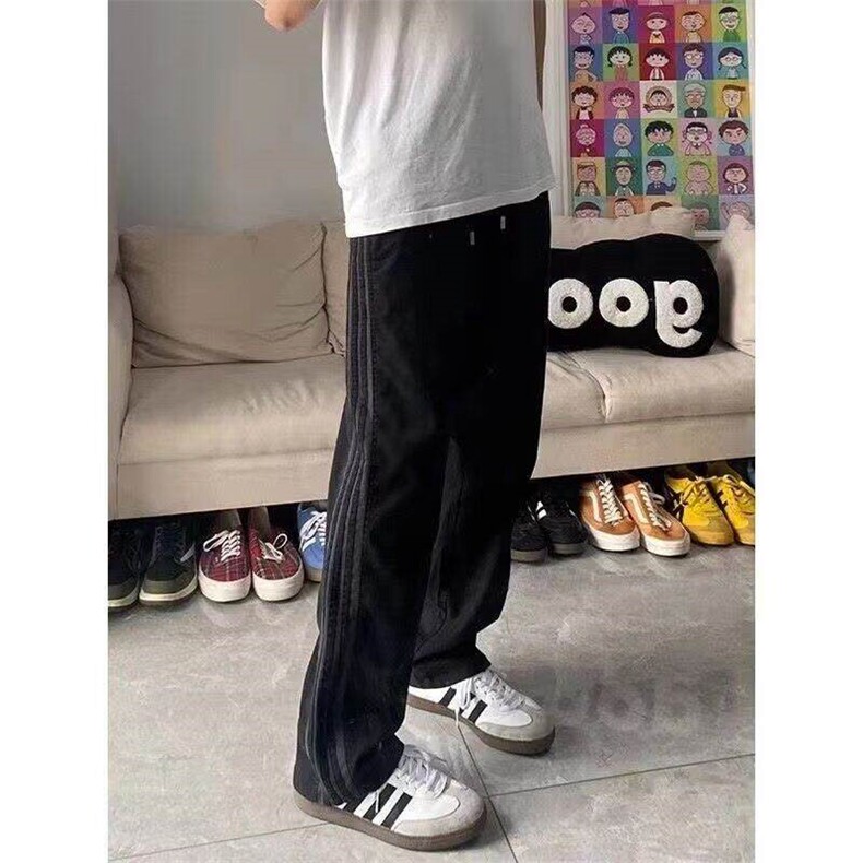 cleanfit条纹显瘦裤子男款春秋季美式高街vibe显高微喇叭直筒裤子,男装休闲裤,星座1008